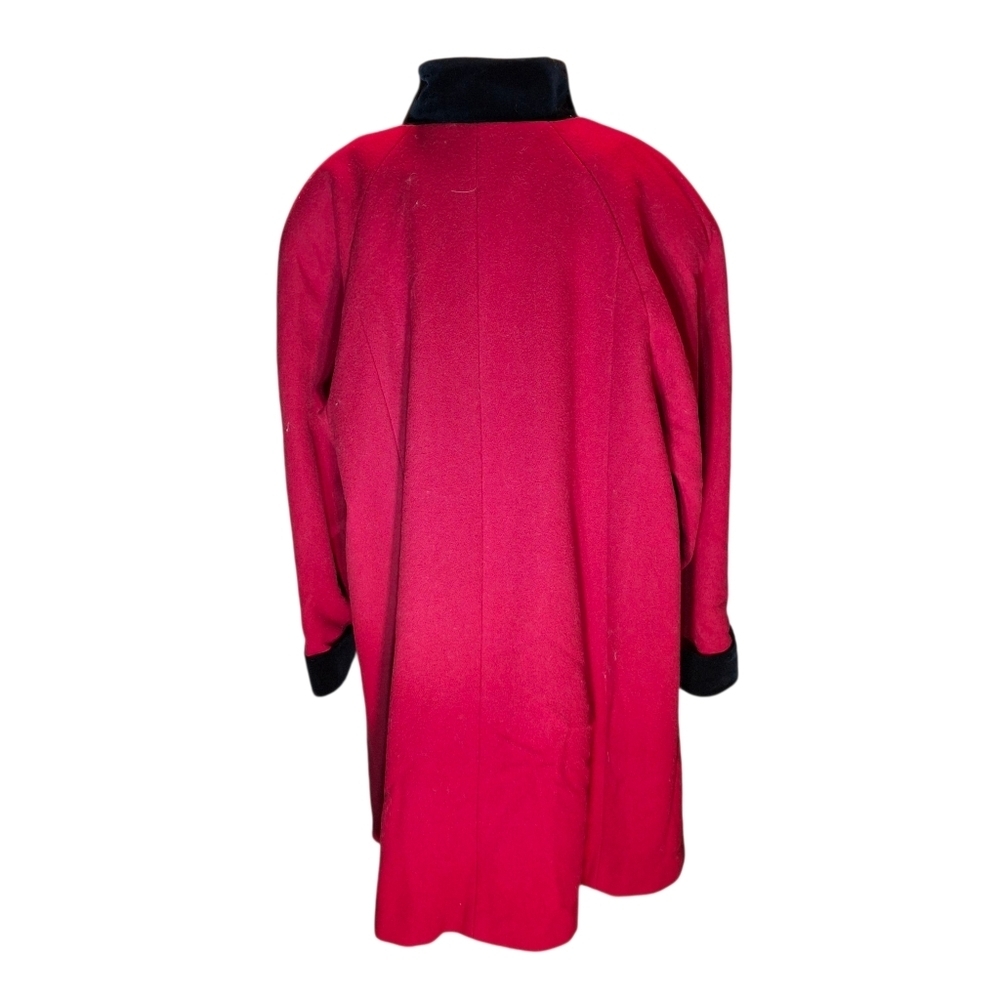 Herman Kay Red Wool and Black Velvet Trim Coat Vintage Women Size 16 - Picture 4 of 16